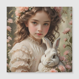 Easter Magic - Girl with Flower Crown and Bunny