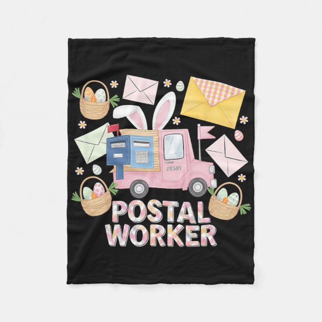 Easter Mail Carrier Bunny Postal Worker Cute Post  Fleece Blanket (Front)