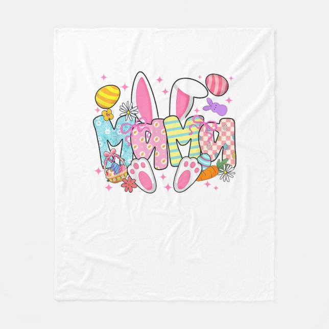 Easter Mama Bunny Ears Coquette Bow Easter Rabbit  Fleece Blanket (Front)
