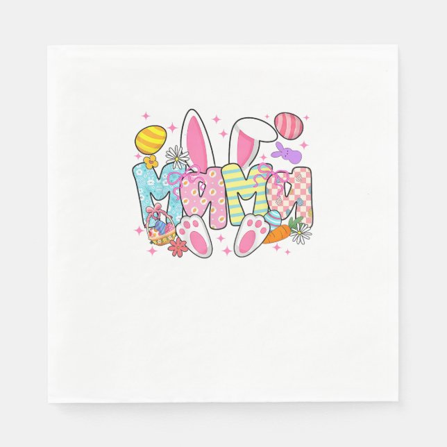 Easter Mama Bunny Ears Coquette Bow Easter Rabbit  Napkin (Front)