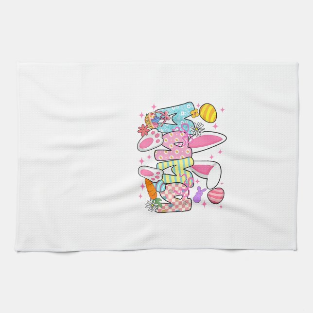 Easter Mama Bunny Ears Coquette Bow Easter Rabbit  Tea Towel (Horizontal)