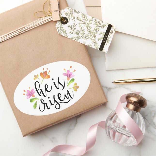 Easter Matthew 28:6 He is Risen Oval Sticker (Gifting)