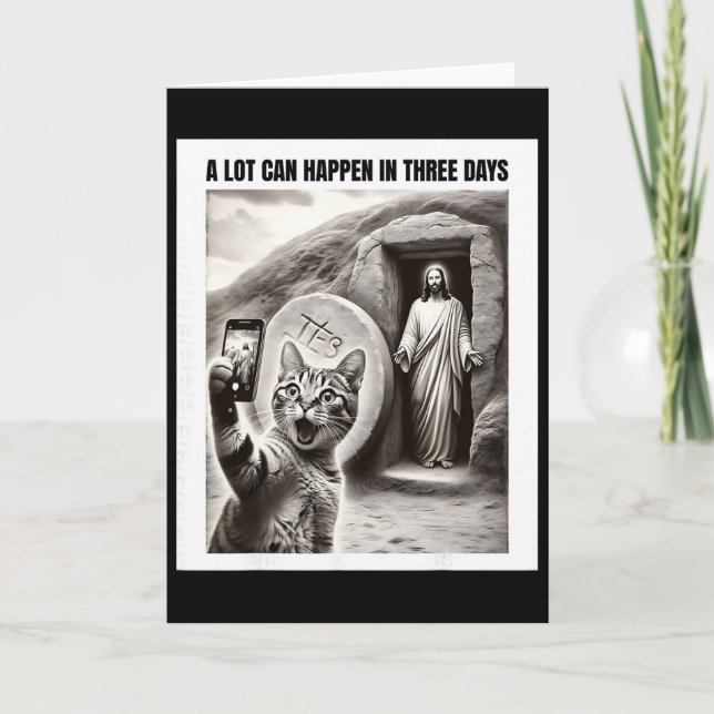 Easter Meme Cat Taking Selfie Jesus Resurrection C Card (Front)