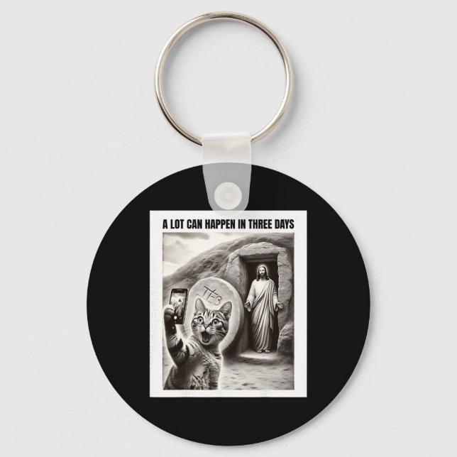 Easter Meme Cat Taking Selfie Jesus Resurrection C Key Ring (Front)