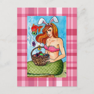 Easter mermaid and her little helper holiday postcard