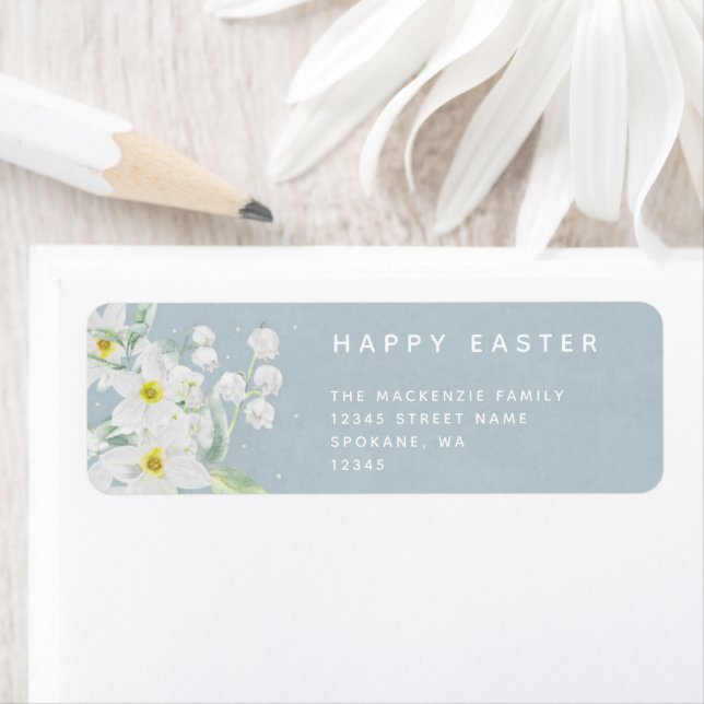 Easter Message with White Flowers Return Address Label (Insitu)