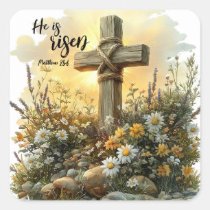Easter Morning Cross with Glowing Sunrise Square Sticker