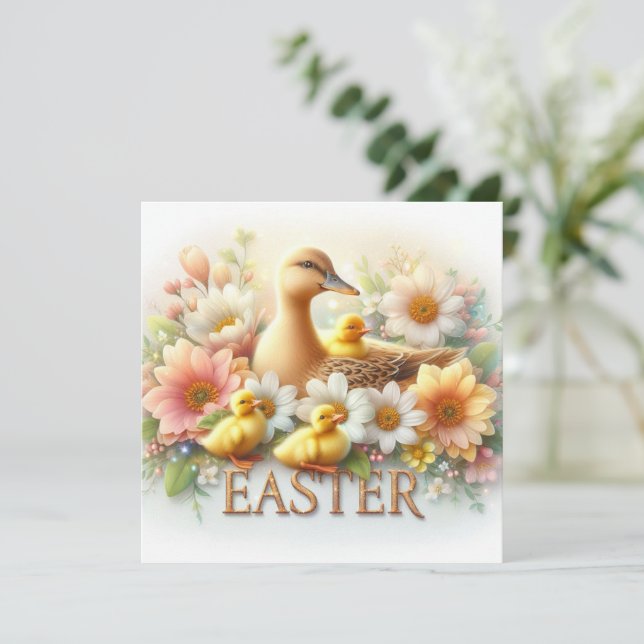 Easter Mother Duck with Ducklings and Spring Flowe (Standing Front)