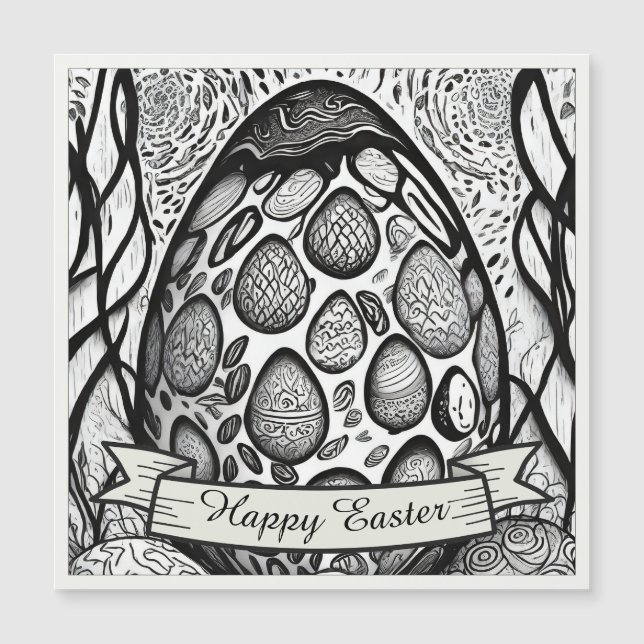 Easter motif b/w cartoon with Easter eggs 25024 (Front)