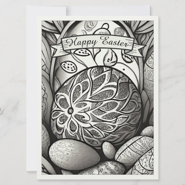 Easter motif b/w cartoon with Easter eggs 97330 (Front)