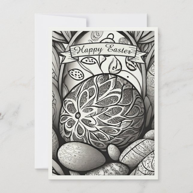 Easter motif b/w cartoon with Easter eggs 97330 (Front)