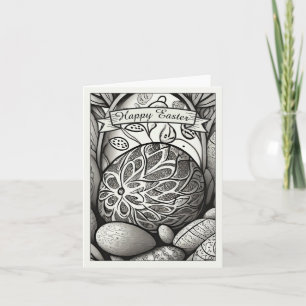 Easter motif b/w cartoon with Easter eggs 97330 Card
