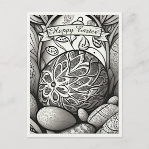 Easter motif b/w cartoon with Easter eggs 97330 Holiday Postcard