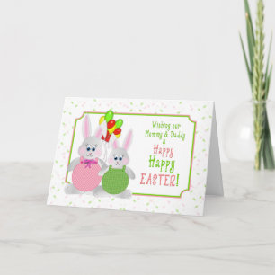 Easter -  Mummy & Daddy - Bunnies & Balloons Holiday Card