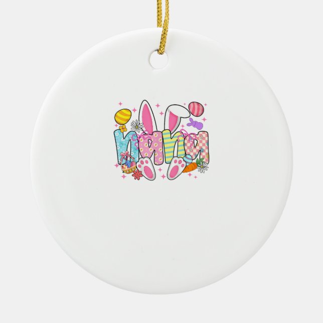 Easter Nana Bunny Ears Coquette Bow Easter Rabbit  Ceramic Ornament (Front)