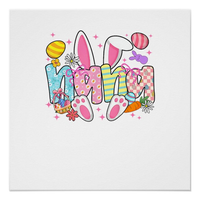 Easter Nana Bunny Ears Coquette Bow Easter Rabbit  Poster (Front)