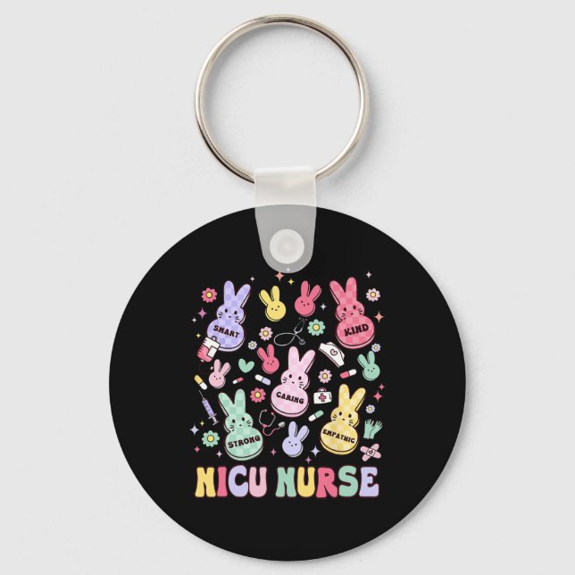 Easter Nicu Nurse Retro Bunny Neonatal Intensive C Key Ring (Front)