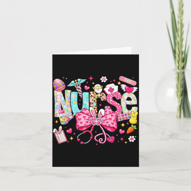 Easter Nurse Coquette Bow Stethoscope Bunny Rabbit Card (Front)
