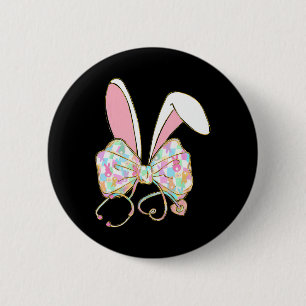 Easter Nurse Coquette Bow Stethoscope Bunny Scrub 6 Cm Round Badge
