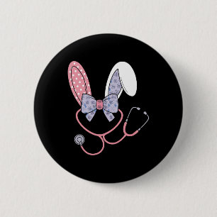 Easter Nurse Coquette Bow Stethoscope Bunny Scrub  6 Cm Round Badge