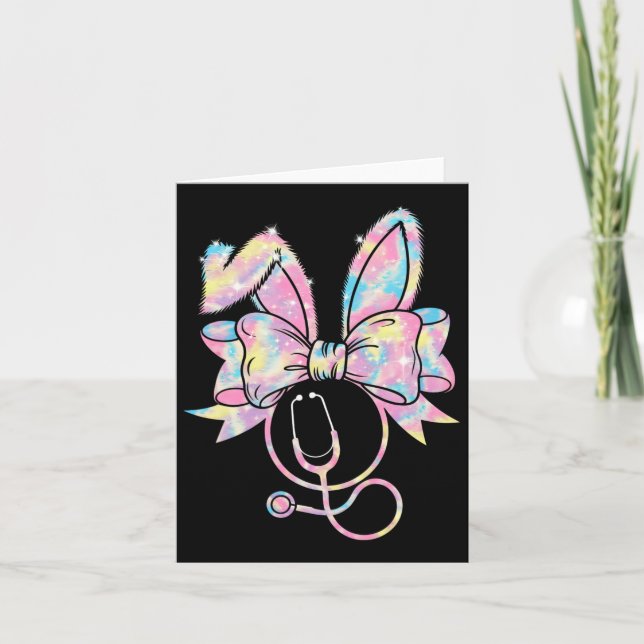 Easter Nurse Coquette Bow Stethoscope Bunny Scrub  Card (Front)