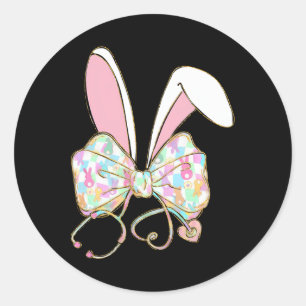 Easter Nurse Coquette Bow Stethoscope Bunny Scrub  Classic Round Sticker