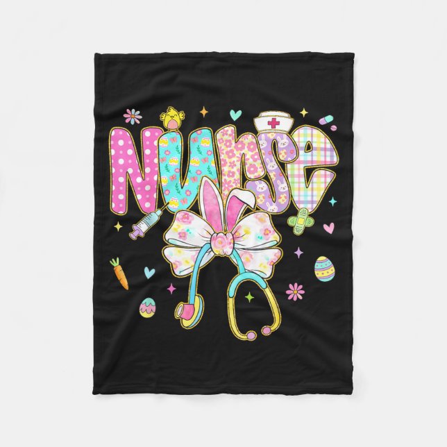 Easter Nurse Coquette Bow Stethoscope Bunny Scrub Fleece Blanket (Front)