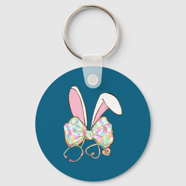 Easter nurse coquette bow stethoscope bunny scrub key ring (Front)