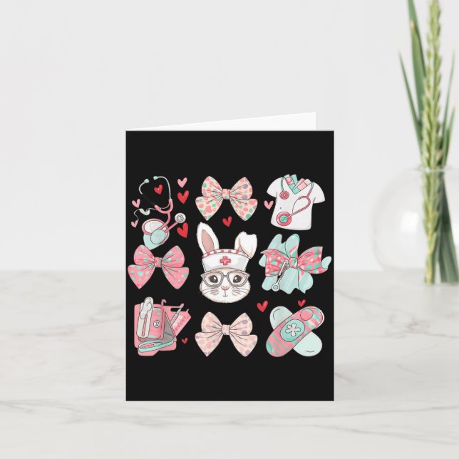 Easter Nurse Coquette Bunny Stethoscope Bow Rabbit Card (Front)
