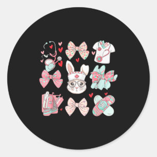 Easter nurse coquette bunny stethoscope bow rabbit classic round sticker