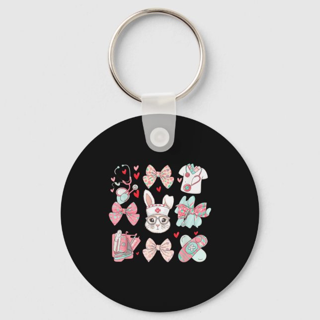 Easter nurse coquette bunny stethoscope bow rabbit key ring (Front)