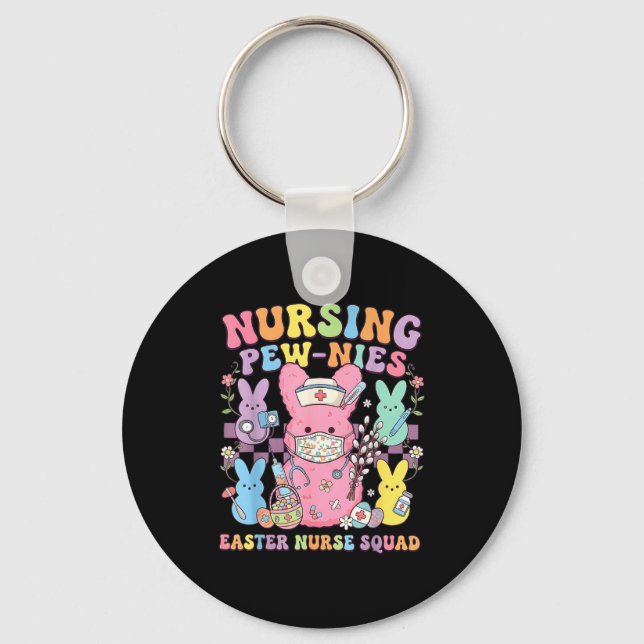 Easter nurse retro bunny nursing squad cute spring key ring (Front)
