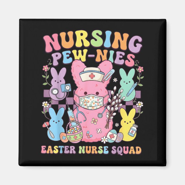 Easter nurse retro bunny nursing squad cute spring magnet (Front)