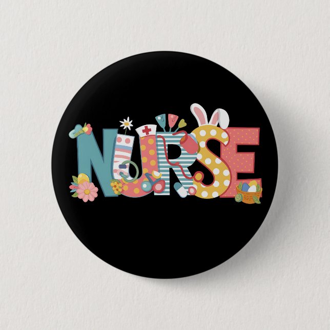 Easter Nurse Stethoscope Bunny Rabbit Eggs 6 Cm Round Badge (Front)