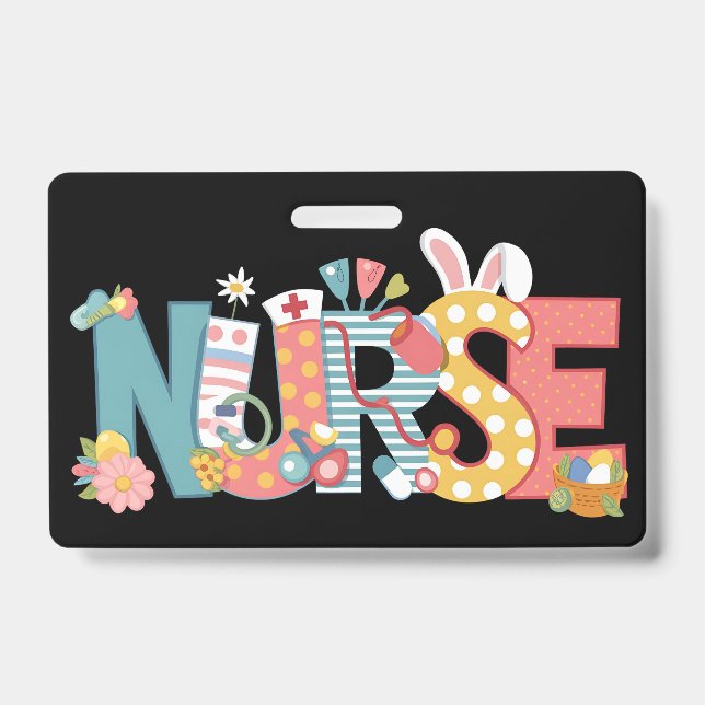 Easter Nurse Stethoscope Bunny Rabbit Eggs ID Badge (Front)