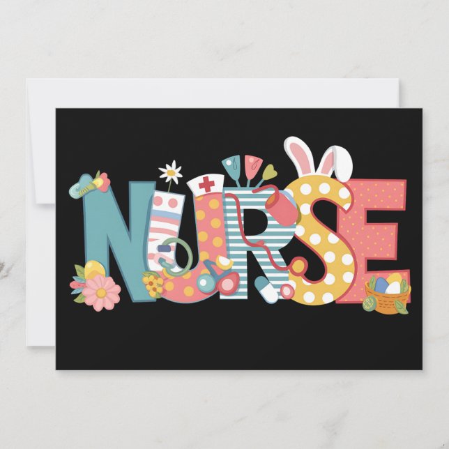 Easter Nurse Stethoscope Bunny Rabbit Eggs Invitation (Front)
