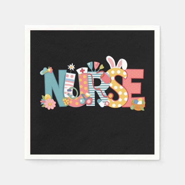 Easter Nurse Stethoscope Bunny Rabbit Eggs Napkin (Front)