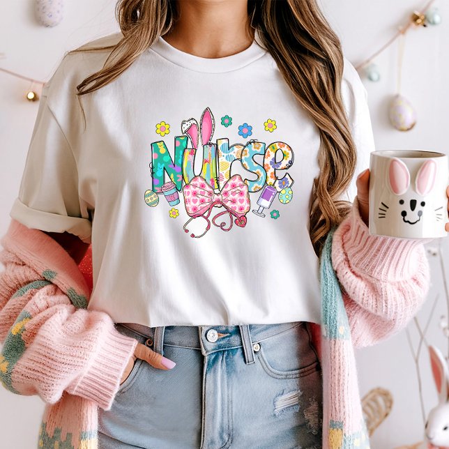 Easter Nurse Tee; Cute Bunny Ears & Stethoscop T-Shirt (Creator Uploaded)