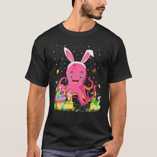 Easter Octopus Bunny Egg Hunting Octopus Easter Su T-Shirt (Front)