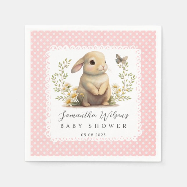 Easter Oh Baby Bunny Spring Girl Baby Shower Napkin (Front)