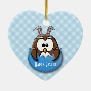 Easter owl - blue ceramic ornament