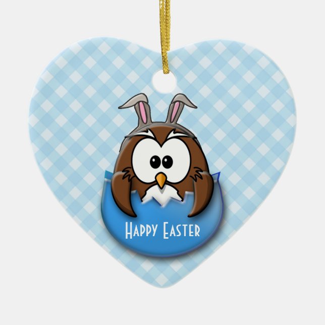 Easter owl - blue ceramic ornament (Front)