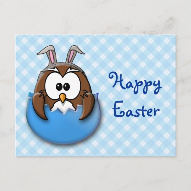 Easter owl - blue holiday postcard (Front)