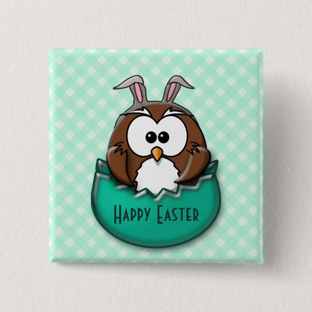 Easter owl - green 15 cm square badge (Front)