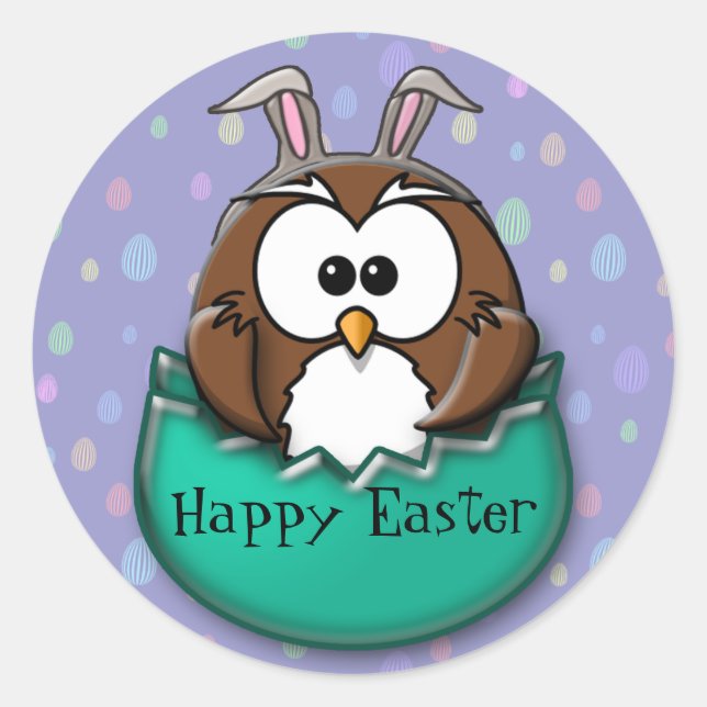 Easter owl - green classic round sticker (Front)