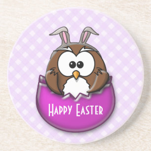 Easter owl - pink coaster