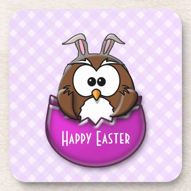 Easter owl - pink coaster (Front)
