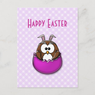 Easter owl - pink holiday postcard