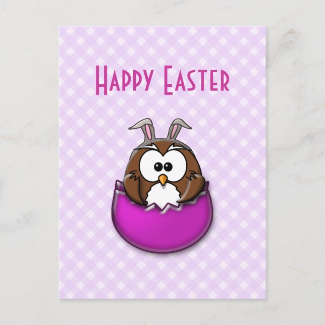 Easter owl - pink holiday postcard (Front)