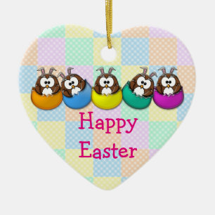 Easter owl - rainbow ceramic tree decoration